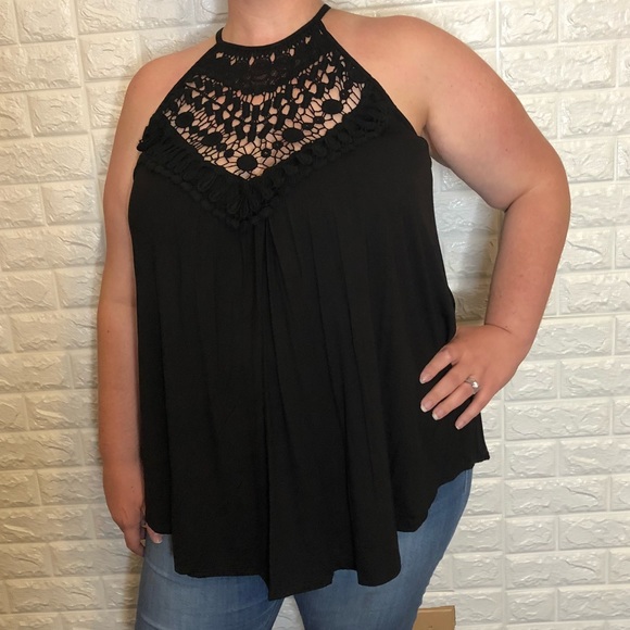 Tops - Black Loose Bodied Blouse With Crochet Detail